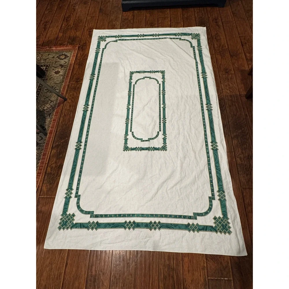 Vintage Christian Dior Tablecloth 60x96 White Green Rectangular Cotton France